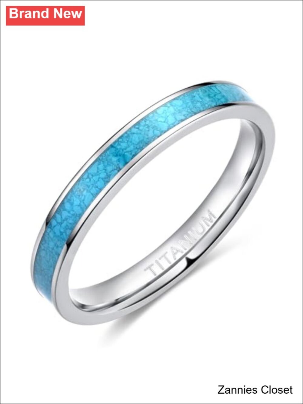 💍 TIGRADE 3mm Titanium Natural Turquoise Inlay Ring Wedding Band Women